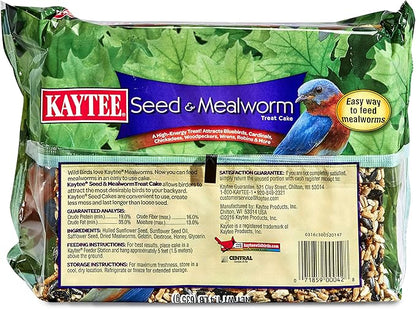 Kaytee Wild Bird Seed & Mealworm Seed Cake Food For Bluebirds, Chickadees, Woodpeckers and More, 1.4 Pound