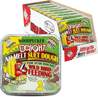 C&S Woodpecker Delight No Melt Suet Dough, Suet Cakes for Wild Birds Including Woodpeckers, Flickers and More, 11.75 Ounces, Pack of 8