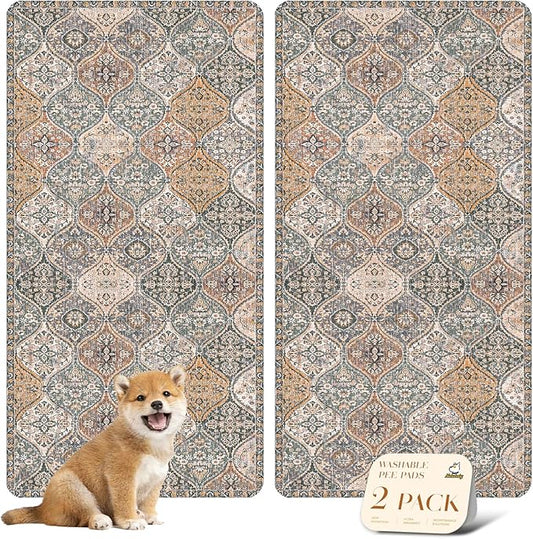 nunubaby Washable Pee Pads for Dogs, Stylish, Non-Slip and Leak-Proof Pee Pads. Reusable Potty Pads for Dogs for Crates and Floors.(Brown/Multi, 24" x48" )