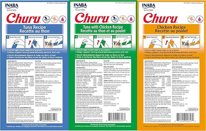 INABA Churu Lickable Purée Natural Cat Treats Tuna & Chicken 3 Flavor Assortment of 12 Tubes