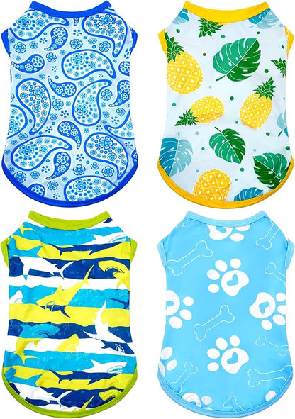 PET SHOW 4 Pack Summer Dog Shirts for Large Dogs Boy UPF 50+ UV Sun Protection Cooling Clothes Tank Top Shark Dog T-Shirts Pet Holiday Party Sleeveless Vest Blue(XXX-Large)
