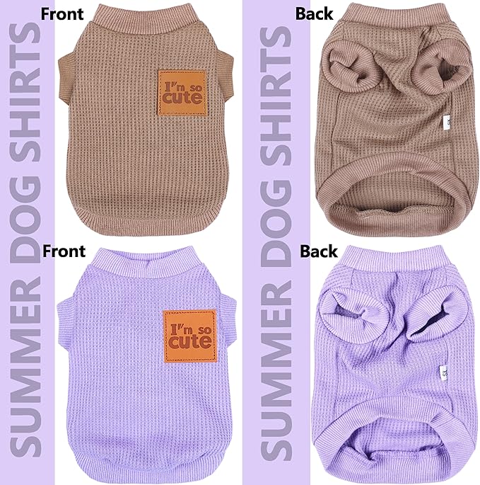 2 Pack Dog Shirt Vest Dog Clothes for Small Dogs Summer Waffle Puppy T-Shirts Soft Sleeveless Pet Clothes Lightweight Medium Large Doggy Outfit Cat Clothing (Purple+Khaki, X-Large)