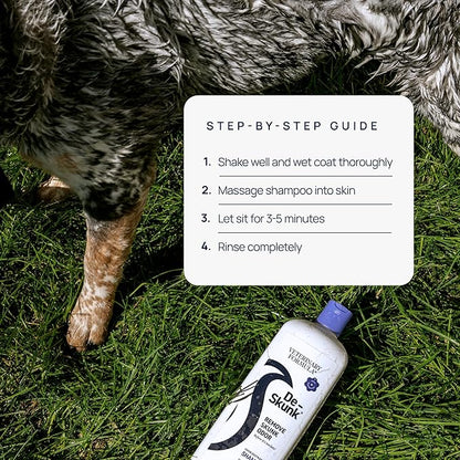 De-Skunk Odor Destroying Shampoo for Dogs, 32 oz. – Formulated with Powerful De-Greasers, Skunk Odor Remover for Pets, Carpet, Furniture and More – Removes Skunk Smell Fast