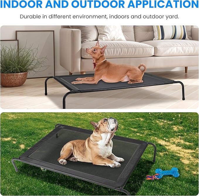Simple Deluxe Cooling Elevated Dog Bed, Raised Portable Dog Cots Beds No-Slip Feet Durable Portable Indoor & Outdoor Pet Hammock Bed, 49x31.5x8 Inch, Black