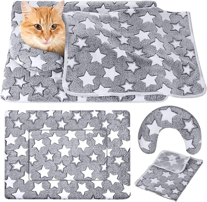 Namalu Pet Bed Mats with Puppy Dog Blankets and Pillows for Cats Puppy Bed Warm Sleep Mat Fleece Blanket Fluffy Pet Calming Toy Half Donut U Shaped Neck Pillow for Small Dogs and Cats