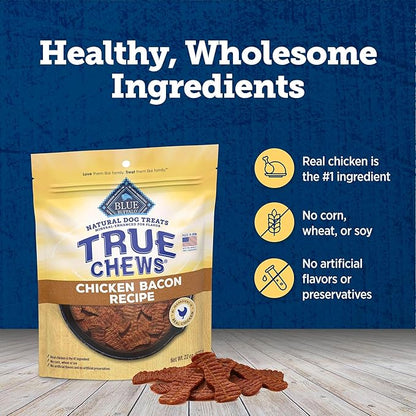 Blue Buffalo True Chews Dog Treats, Made in the USA with Natural Ingredients, Chicken Bacon Recipe, 12-oz Bag