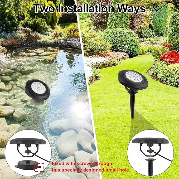 RGBW Pond Lights with Timer, 18 LED Underwater Submersible Fountain Lights Color Changing Landscape Spotlights Remote Control IP68 Waterproof for Fish Aquarium Tank Yard Garden Pool (Set of 6)