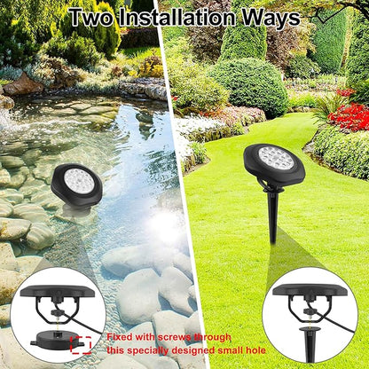 RGBW Pond Lights with Timer, 18 LED Underwater Submersible Fountain Lights Color Changing Landscape Spotlights Remote Control IP68 Waterproof for Fish Aquarium Tank Yard Garden Pool (Set of 6)