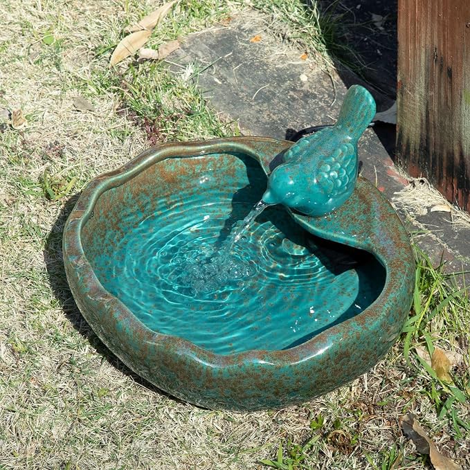 Ceramic Solar Fountain Bird Bath with Battery Backup,Solar Garden Fountain | Bird Bath Fountains Solar Power for Garden, Patio & Yard Decor,Working at Night for at Least 6 Hours (Bird)