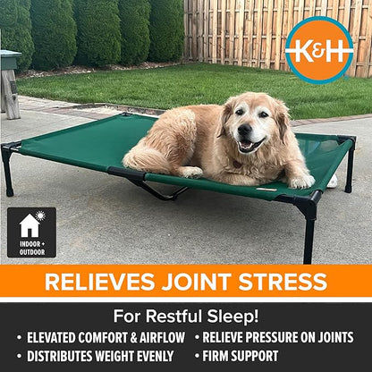K&H Outdoor Elevated Dog Bed - Cooling Raised Dog Bed for Small & Medium Pets, Breathable Mesh Hammock Design, Indoor/Outdoor Washable Cover, Portable Metal Frame, Green, Medium 32x25in