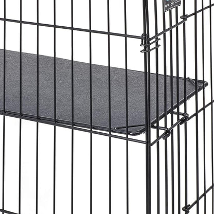 MidWest Homes for Pets Folding Metal Indoor Cat Playpen, Cage Includes Locking Wheels, 3 Platforms, Removable Tray, Plush Bed, Suited for 1-3 Cats