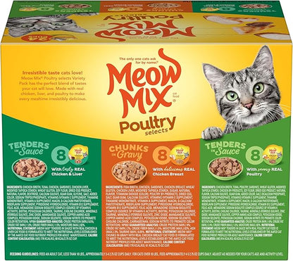 Meow Mix Poultry Selections Wet Cat Food, Variety Pack, 2.75 Ounce Cup (Pack of 24)