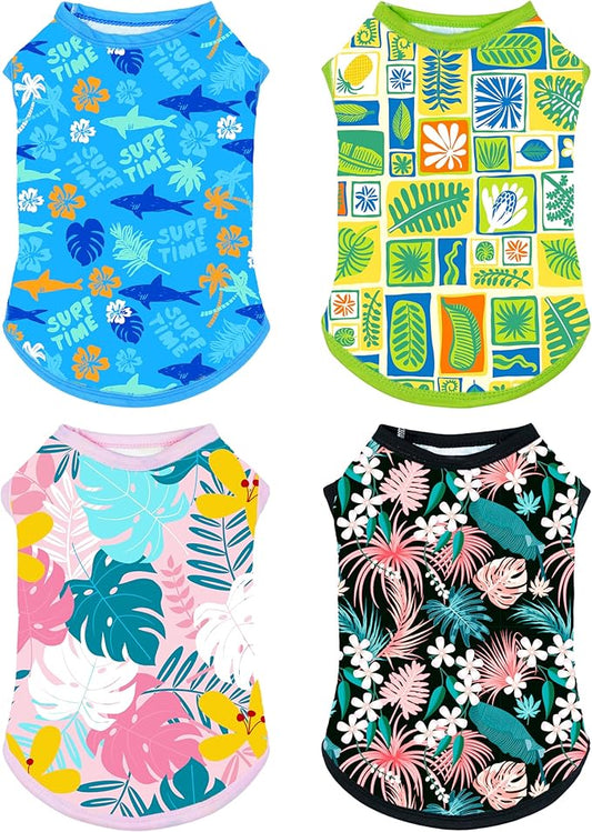 PET SHOW 4 Pack Dog Hawaiian Shirts for Small Doggies UPF 50+ UV Sun Protection Summer Cool Clothes Tank Top Floral Puppy Kitten Cats T-Shirts Pet Holiday Party Sleeveless Vest Boy Girl(Small)