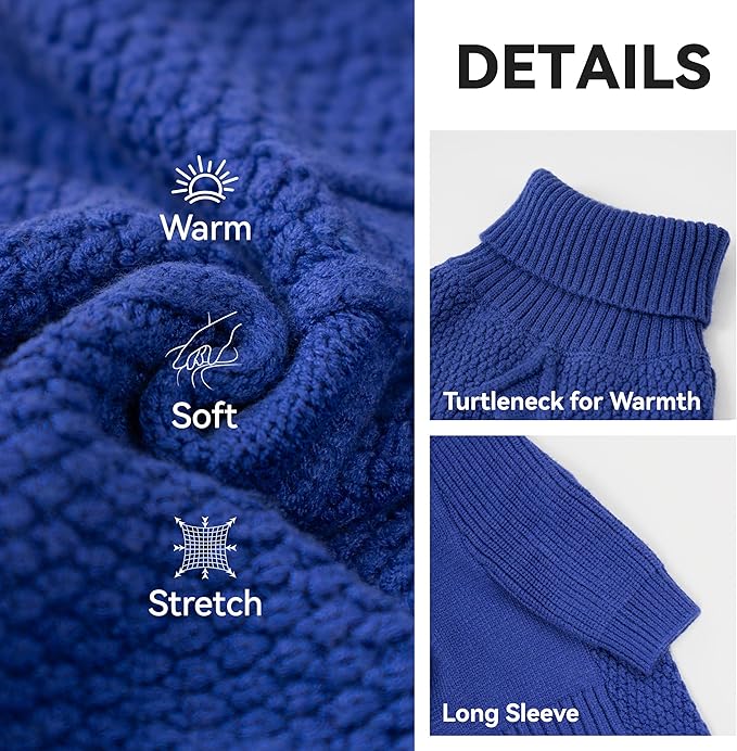 cyeollo Dog Sweater Pullover Turtleneck for Dogs, Classic Knitwear Fall Winter Cold Weather Pet Clothes Warm Pet Apparel Small Medium Large Dog Sweaters, Royal Blue L