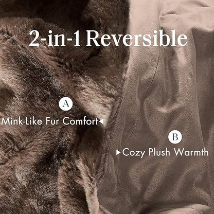 Madison Park Queen Size Ultra-Soft Poly Fur Blanket Queen Size, Reversible Plush, All Season & Lightweight Queen Fuzzy Blanket for Bed, Couch & Sofa, Zuri, Full/Queen Brown