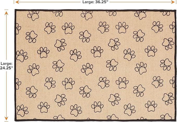 Neater Pets Jute Litter Trapping Mat, Eco-Friendly Plant-Based Material Catches Mess from Kitty Litter Box to Protect Floors, Soft on Cats Paws, Anti-Skid Backing, Easy to Clean, Paw Print, 24" x 36"