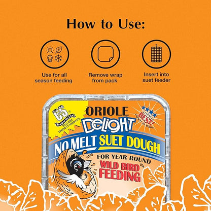 C&S Oriole Delight No Melt Suet Dough, Suet Cakes for Wild Birds Including Orioles and More, 11.75 Ounces, Pack of 8