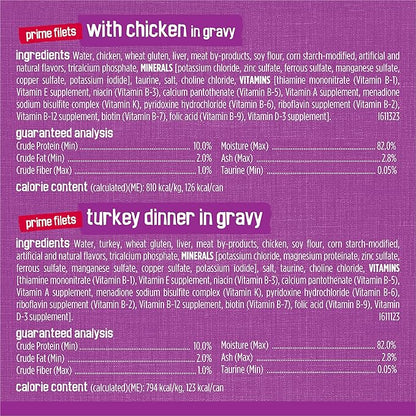 Purina Friskies Gravy Wet Cat Food Variety Pack, Poultry Shreds, Meaty Bits and Prime Filets - (Pack of 32) 5.5 oz. Cans
