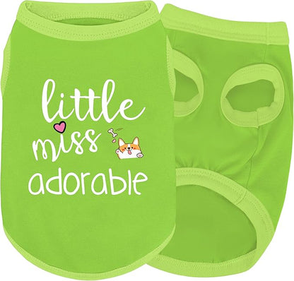 Cotton Dog Shirt with 'Little Miss Adorable' Corgi Head Print, Soft & Breathable Pet Apparel for Small, Medium, and Large Dogs, All-Season Sleeveless Vest, Cute and Comfortable Dog Outfit.Green S