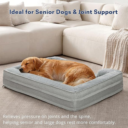 aodisman Orthopedic Dog Beds for Large Sized Dogs, Waterproof Memory Foam Big Size Pet Bed with Sides,Comfort Thick Egg-Crate Foam,Dog Couch Bed,Washable Cover & Non-Slip Bottom,Light Grey