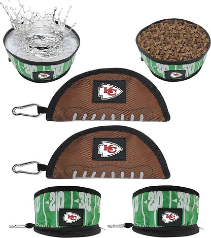 NFL Kansas City Chiefs Pets First Collapsible Dog Travel Bowl Set, 2 Pack Food and Water Bowls for Dogs, Best Portable & Lightweight Leak-Proof Dog Bowls for Travel