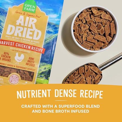 Open Farm, Air Dried Dog Food Infused with Bone Broth, Grain & Legume Free, Complete Meal or Food Topper, Harvest Chicken Recipe, 1lb Bag