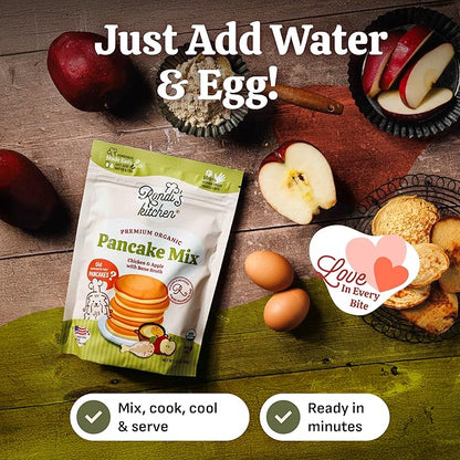 Rondi's Kitchen Organic Dog Pancake Mix - Natural Healthy Treat for All Dogs - Superfood Snack Made with Human-Grade Ingredients - Makes About 38 Pancakes - Chicken & Apple with Bone Broth