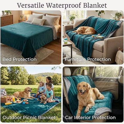 Lavish Home Waterproof Blanket - 80x80 King-Size Blanket for Kids, Pets, and Outdoors - Throw for Bed, Couch, Chair and Car (Green)