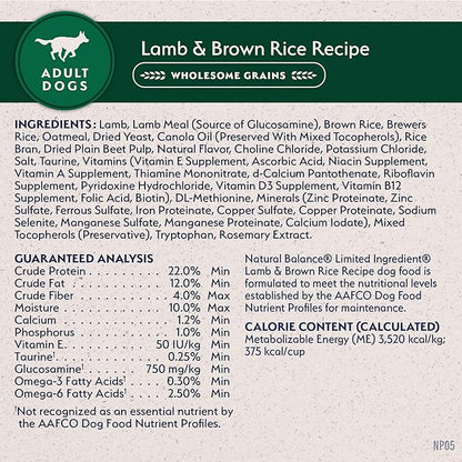 Natural Balance Limited Ingredient Adult Dry Dog Food with Healthy Grains, Lamb & Brown Rice Recipe, 4 Pound (Pack of 1)