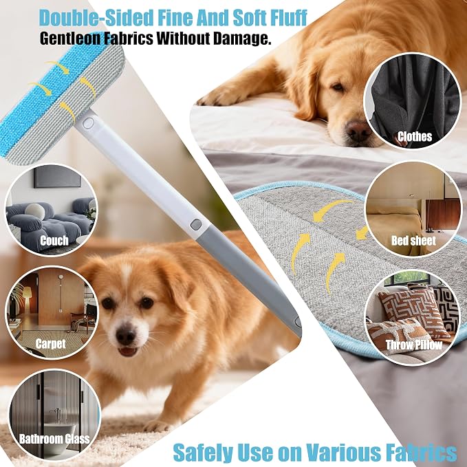 Magic Pet Hair Remover Brush Set for Dogs & Cats, 4-in-1 Hair Removal Tool, Hair Glove, Metal Hook for Furniture, Couch & Car Seats