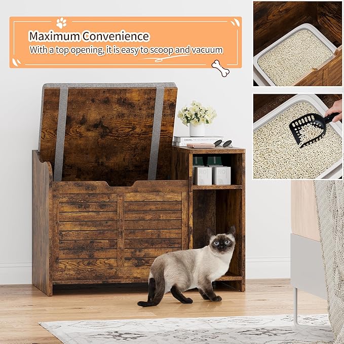 IDEALHOUSE Cat Litter Box Enclosures with Top Opening with Cushion, Cat Litter Box Furniture Hidden, Cat House, Privacy Cat Litter Box Cabinet, Storage Cabinet, Hidden Litter Box Furniture, Brown