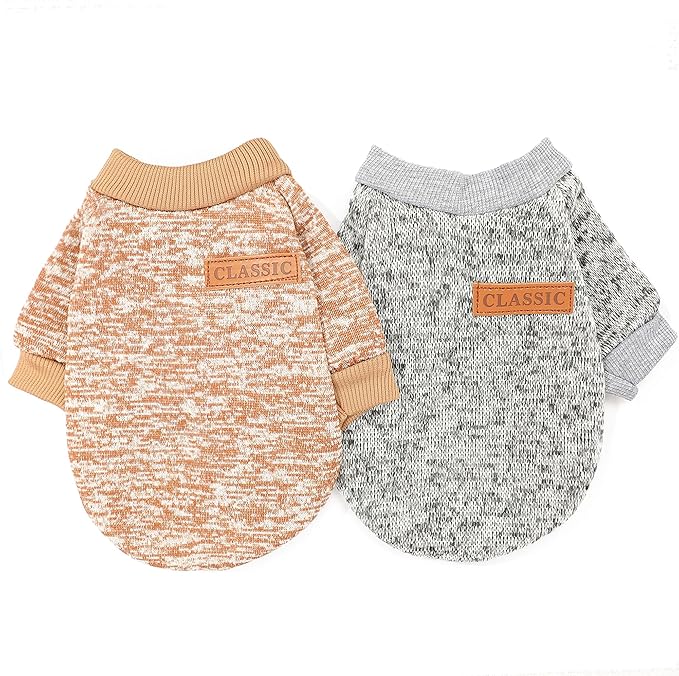 2 Pack 3.6-5.5lbs Dog Sweaters for Small Dogs Fall Dog Clothes Male Female Winter Fleece Puppy Sweaters Warm Pet Outfit for Yorkie, Chihuahua, Bulldog, Dachshund, Pug,XS