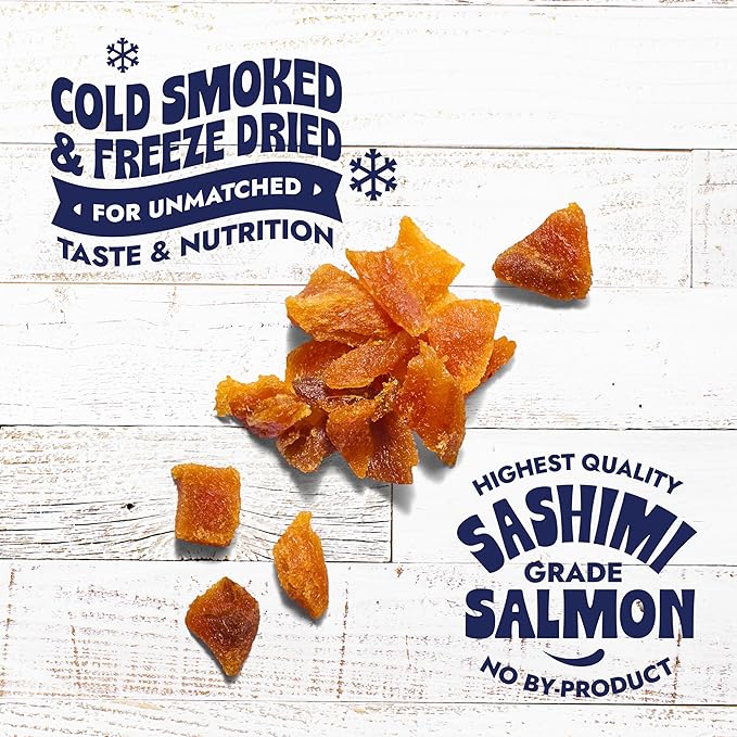 Finfare Freeze Dried Dog Food Toppers, Salmon Crumbles, Protein & Omega-3s, Grain Free Salmon Training Treats and Meal Toppers for Dogs, Crafted in USA, 9oz