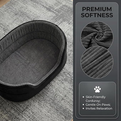 Medium Dog Bed Cat Bed 18x26 Inch, Calming Pet Bed for Small Dogs & Cats, Half-Enclosed Open-Top Velvet Anti-Anxiety Bed, Machine Washable Cozy Snuggle Bed (Black)