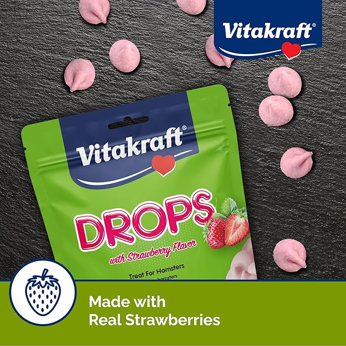 Vitakraft Hamster Strawberry Drops Treats 5.3 oz - Wholesome Small Animal Snacks with Yogurt and Fruit Flavor - Tasty Reward for Hamsters Gerbils and Other Little Pets,(Pack of 2)