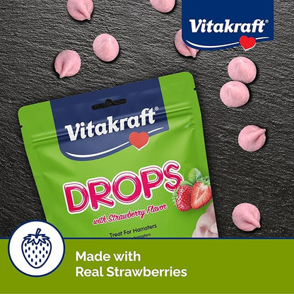 Vitakraft Hamster Strawberry Drops Treats 5.3 oz - Wholesome Small Animal Snacks with Yogurt and Fruit Flavor - Tasty Reward for Hamsters Gerbils and Other Little Pets,(Pack of 2)