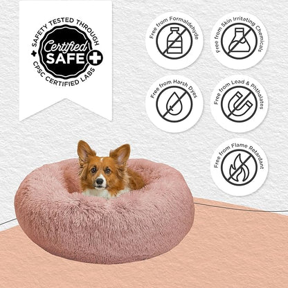 Best Friends by Sheri The Original Calming Donut Dog Bed for Medium Dogs up to 45 lbs, Shag Faux Fur, Dusty Rose, 30" x 30"