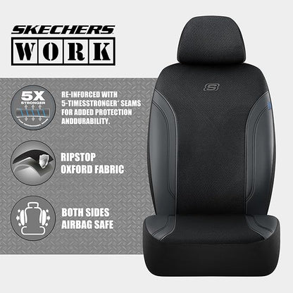 Skechers Car Seat Covers, Work Leather Seat Covers 5-Times Stronger Built-in Webbing, Oxford Fabric Seat Cover Full Sets, Airbag Compatible, Automotive Comfort for Cars, Trucks, SUVs,Black