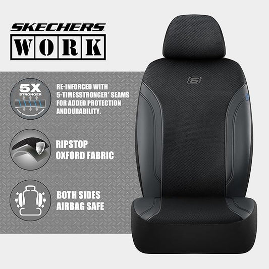 Skechers Car Seat Covers, Work Leather Seat Covers 5-Times Stronger Built-in Webbing, Oxford Fabric Seat Cover Full Sets, Airbag Compatible, Automotive Comfort for Cars, Trucks, SUVs,Black