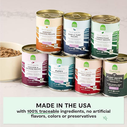 Open Farm Canned Dog Food, Pate for Complete & Balanced Nutrition, Grain Free and Legume-Free, Homestead Turkey Recipe, 12.5oz Cans (Pack of 12)