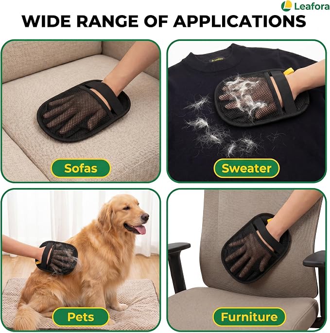 Pet Hair Remover Glove for Cats & Dogs Electrostatic Pet Hair Removal Mitt, Reusable & Washable Lint Brush for Furniture, Couch, Carpet, Clothing, Car Seats (Black)