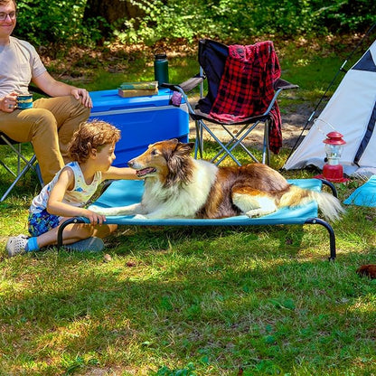 FurHaven Elevated Pet Cots - Cooling & Breathable Nylon Mesh Hammock for Large Dogs/Easy-to-Assemble / / Durable and Reinforced/Perfect for Rest & Relaxation Outdoors - Capri Blue, Large