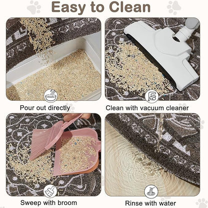 Glittme 24"x15" Cat Litter Mat with Mesh Design - Non-Slip & Waterproof Litter Trapping Pad for Litter Box Soft Texture for Pets,Dark Brown