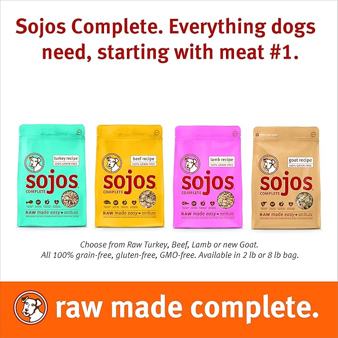 Sojos Complete Natural Grain Free Dry Raw Freeze Dried Dog Food Mix, Lamb, 2-Pound Bag