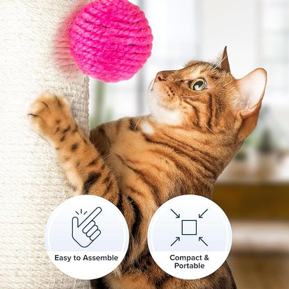 17-Inch Cat Scratching Post - Sisal Rope and Carpet Scratching Pole with Bright Pink Hanging Ball Toy for Adult Cats and Kittens by PETMAKER (Gray)