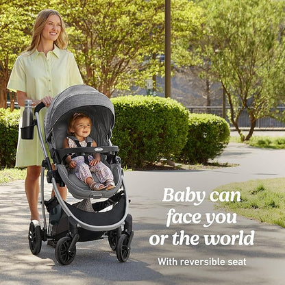 Graco Modes Pramette Travel System, 3-in1 Modular Carseat Stroller Combo, Infant Car Seat Carrier to Toddler Stroller, Includes the SnugRide 35 Car Seat, Ellington
