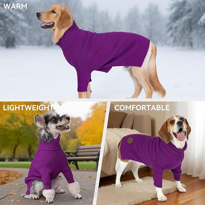 cyeollo 4XL Dog Sweater,Pullover Turtleneck for Large Dogs Classic Knitwear Fall Winter Cold Weather Dog Clothes for Giant Breed Warm Pet Apparel Large Big Dogs Sweaters Male, Purple XXXXL