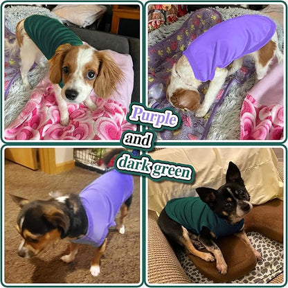 2 Pack Solid Color Dog Shirts - Lightweight, Quick Dry, Breathable Pet T-Shirts for Small to Large Dogs - Stretchy, Durable, Ideal for All Seasons and Holidays.Green Purple L