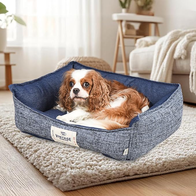 FluffyDream Small Dog Bed, Super Soft Pet Bed Furniture, Suitable for Dogs Up to 30lbs, 24'' x 20'', Dark Blue