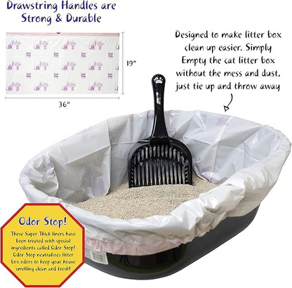 80 Count Fresh Kitty Litter Box Liners Super Thick, Durable, Easy Clean Up Jumbo Drawstring Scented Litter Pan Liners, Bags for Pet Cats